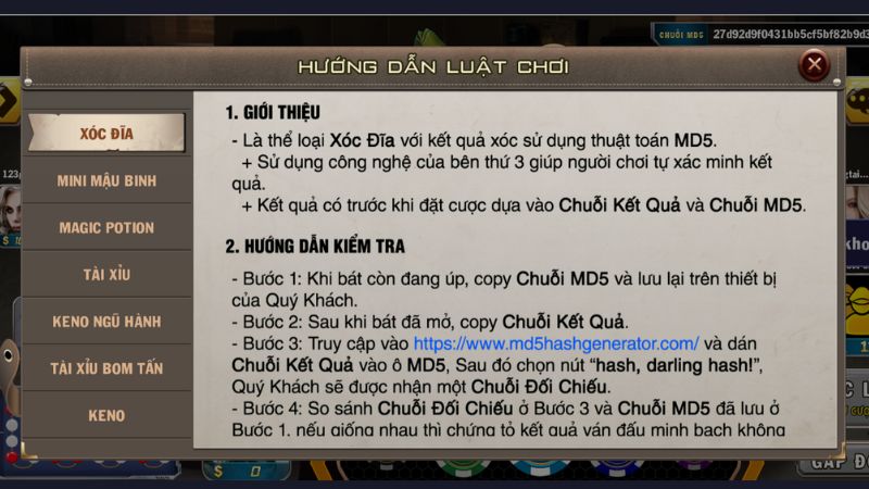 Hướng dẫn luật chơi xóc đĩa MD5 tại Dream86